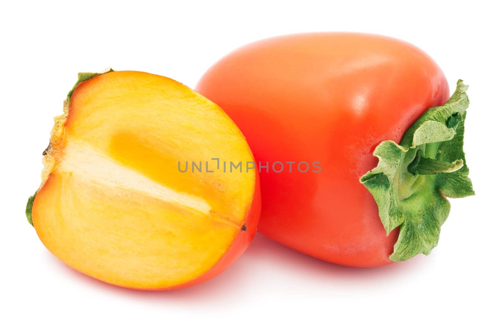 Fresh Persimmon or kaki diospyros ebony fruit on white background