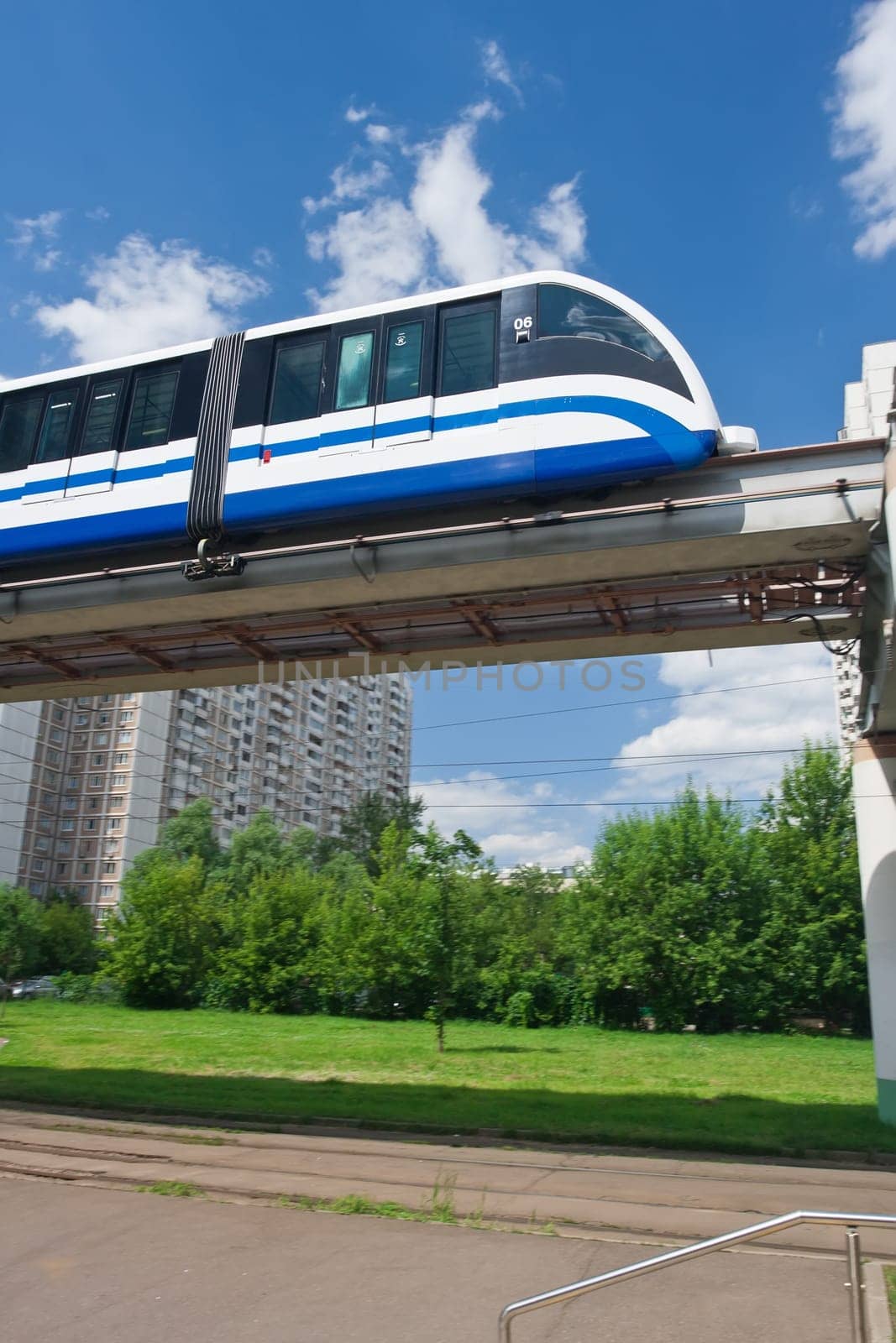 Modern monorail fast train on railway, Moscow, Russia
