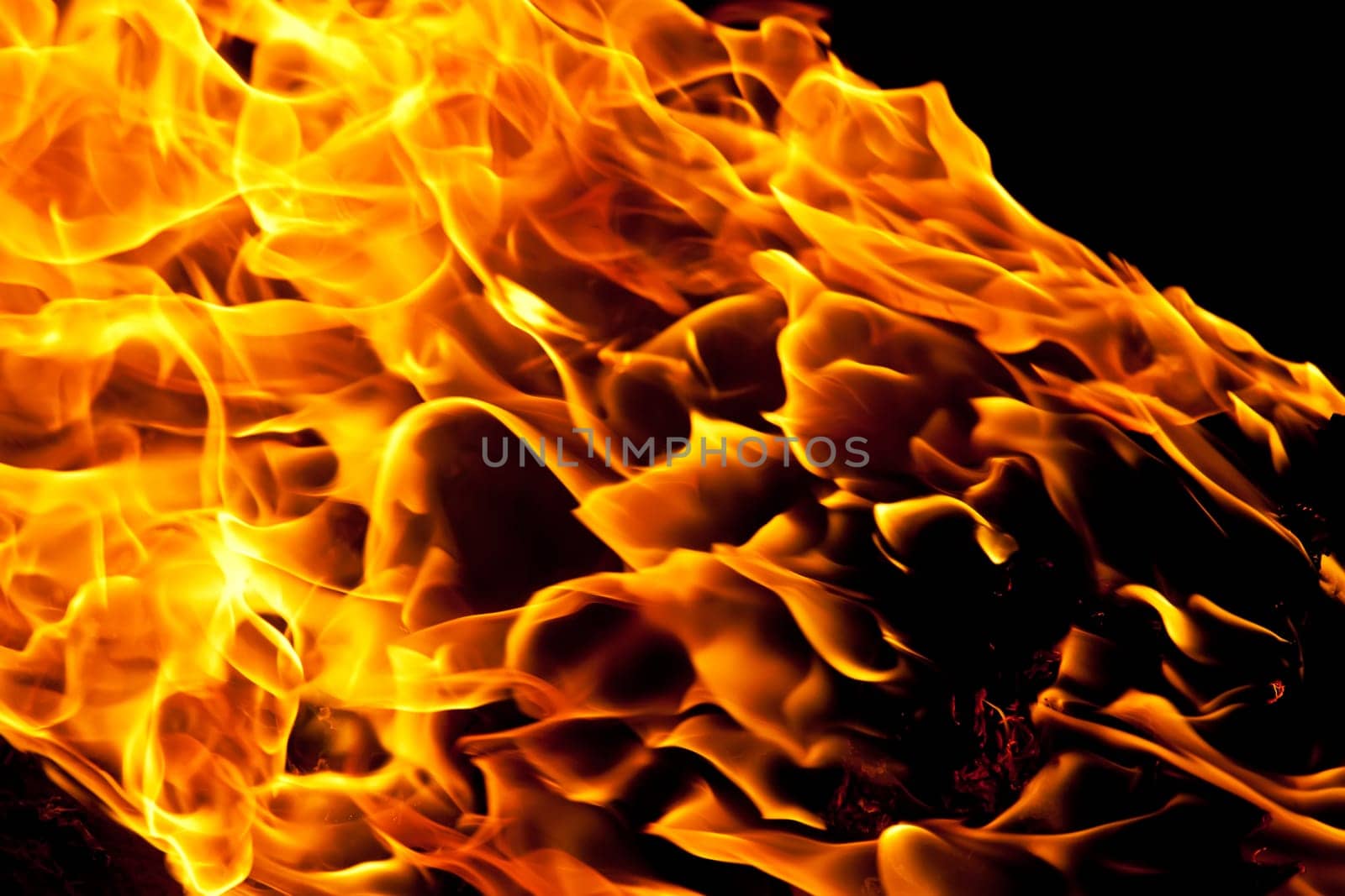 Beautiful yellow and orange hot fire on black background