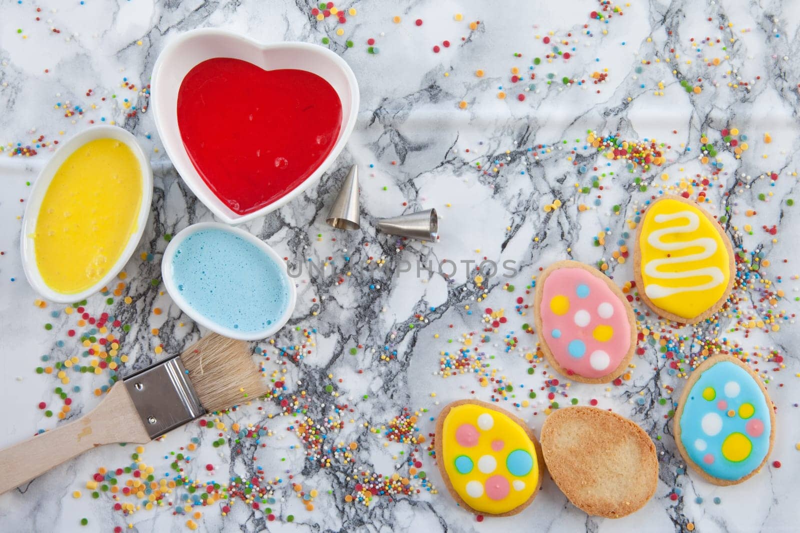 Colorful egg-shaped cookies for Easter