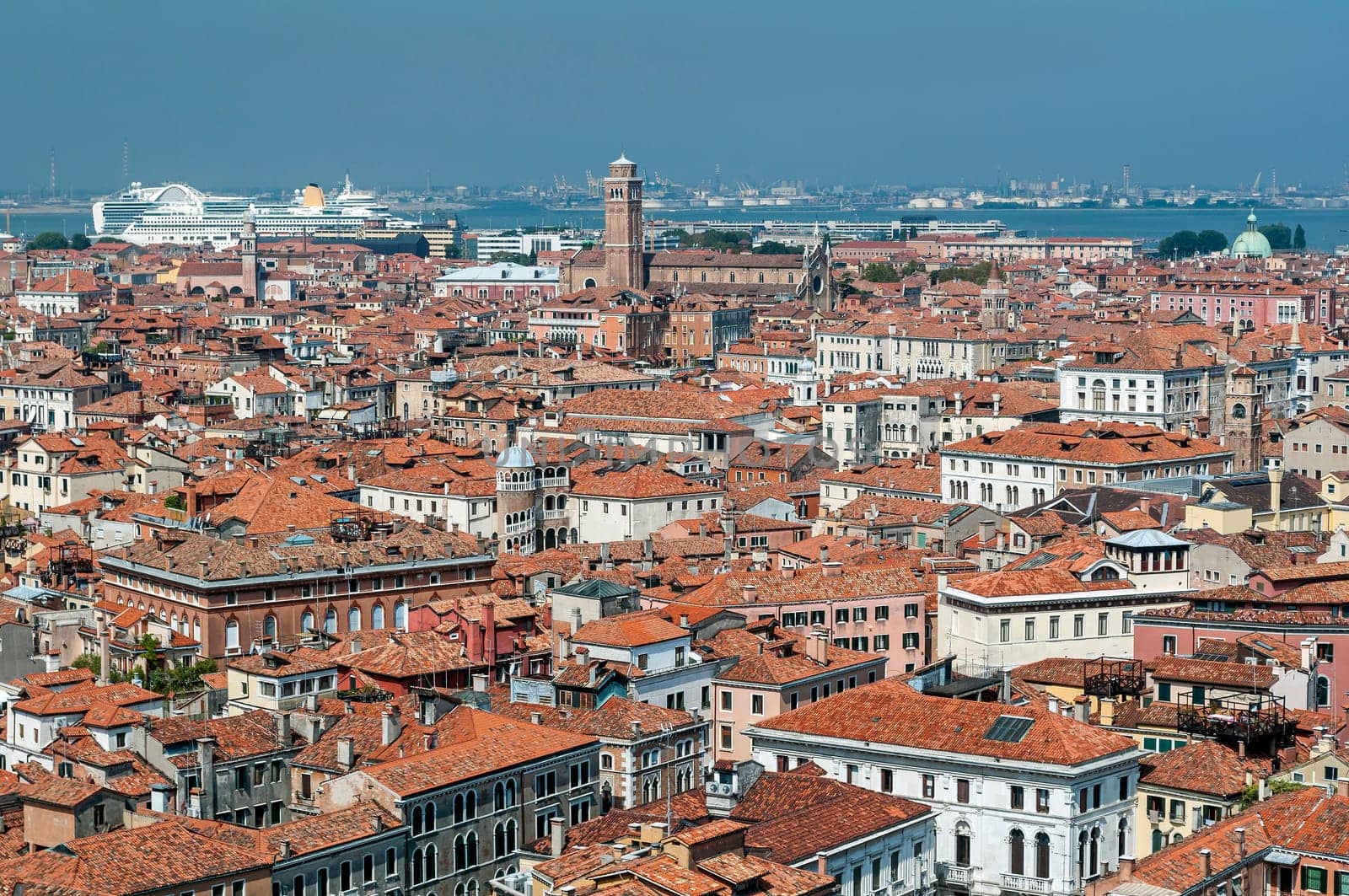 Cruise ship, buildings and houses in Venice, Italy.