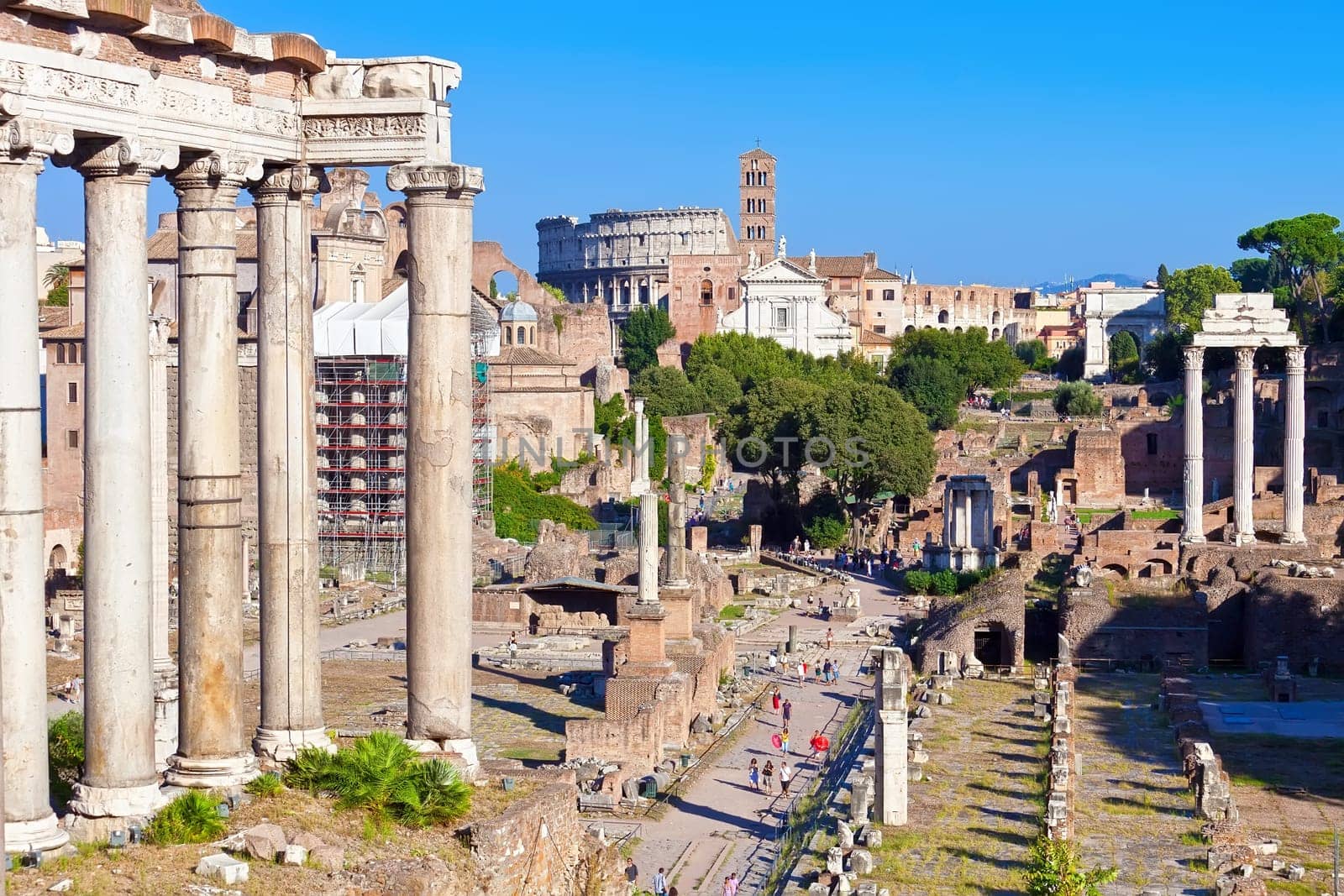 Ruins of famous ancient Roman Forum in Rome, Italy