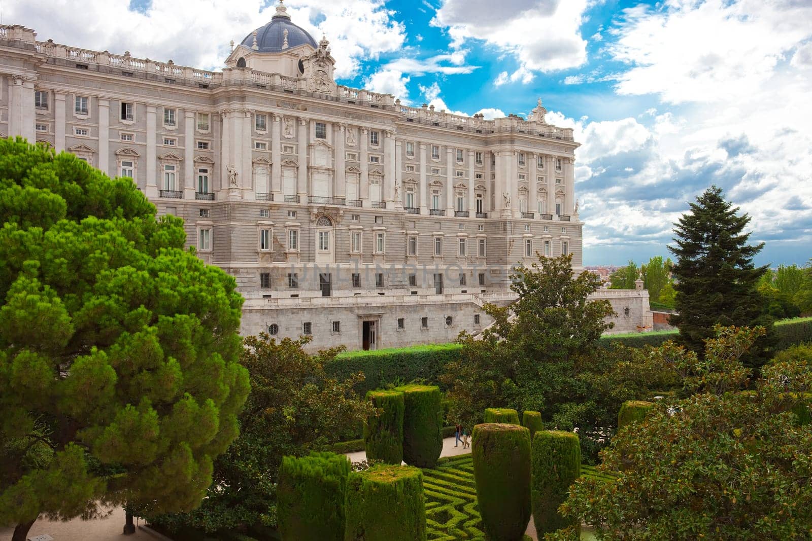 Beautiful view of famous Royal Palace in Madrid, Spain