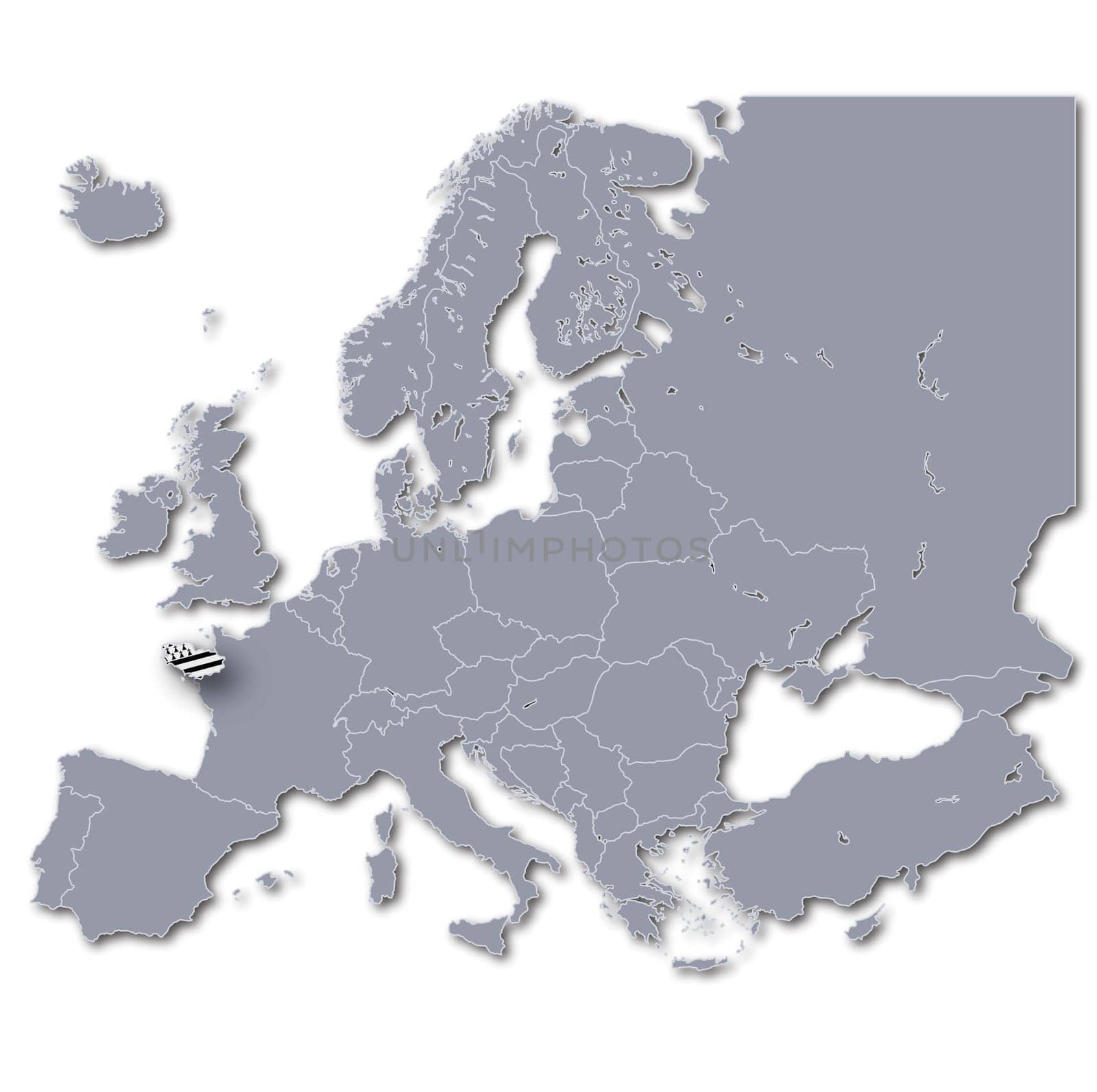 Map of Europe with Brittany