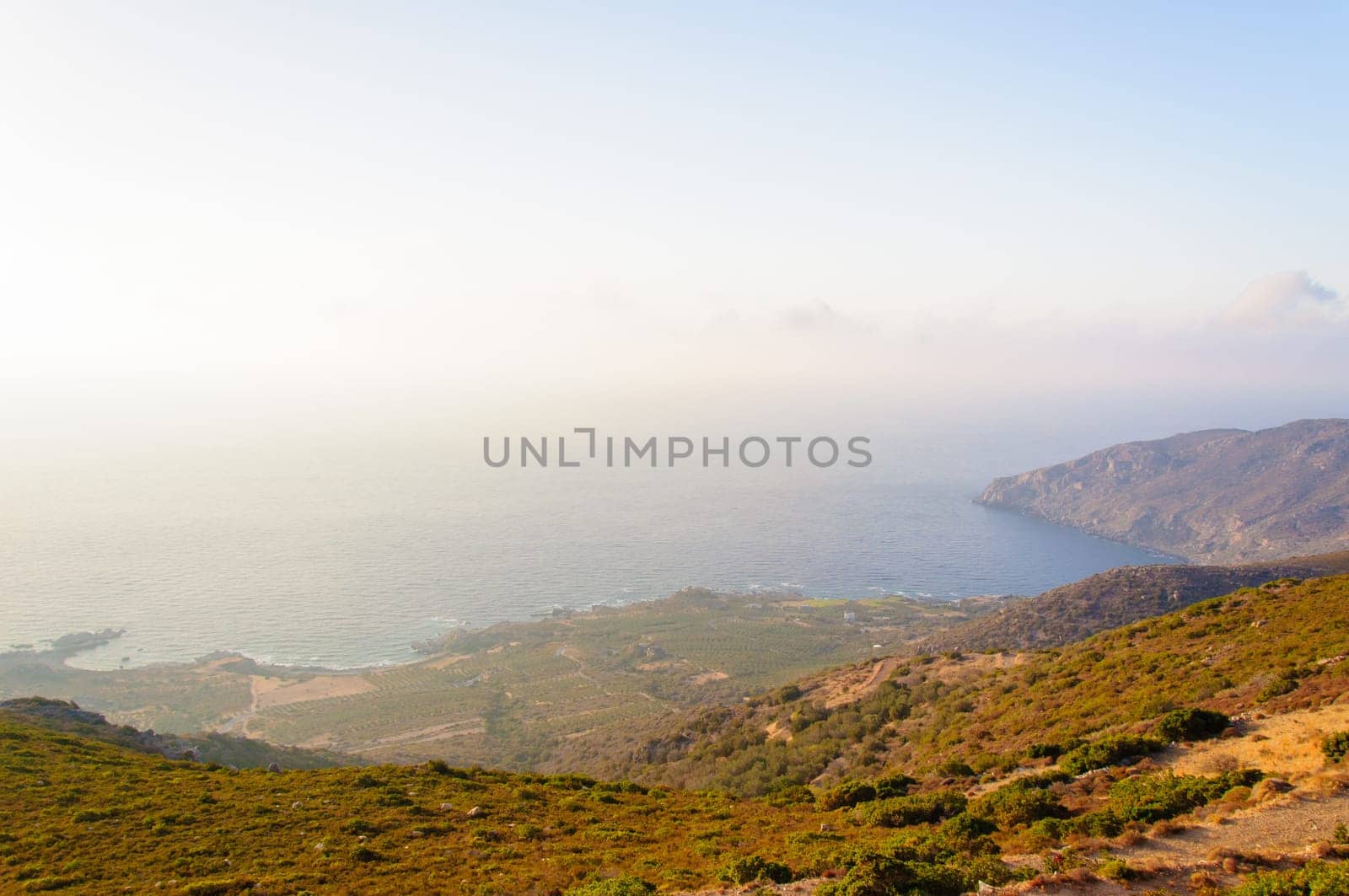 Wide view of a Cretan landscape, island of Crete,  Greece