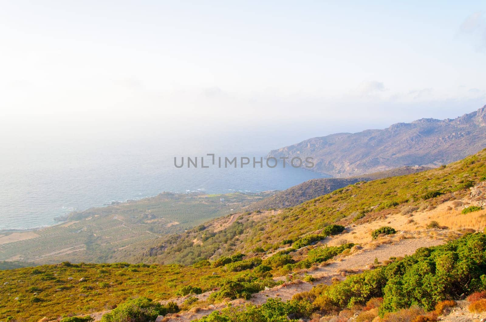 Wide view of a Cretan landscape, island of Crete,  Greece