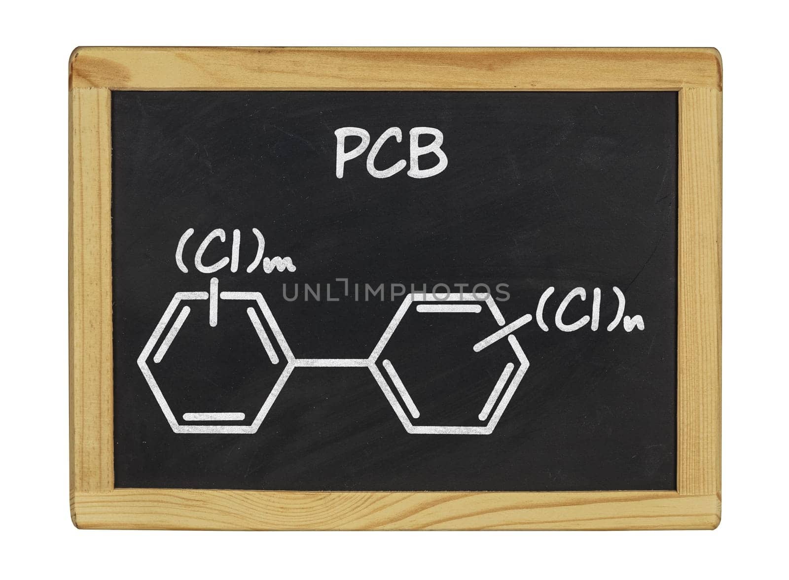 chemical structural formula of PCBs on a slate