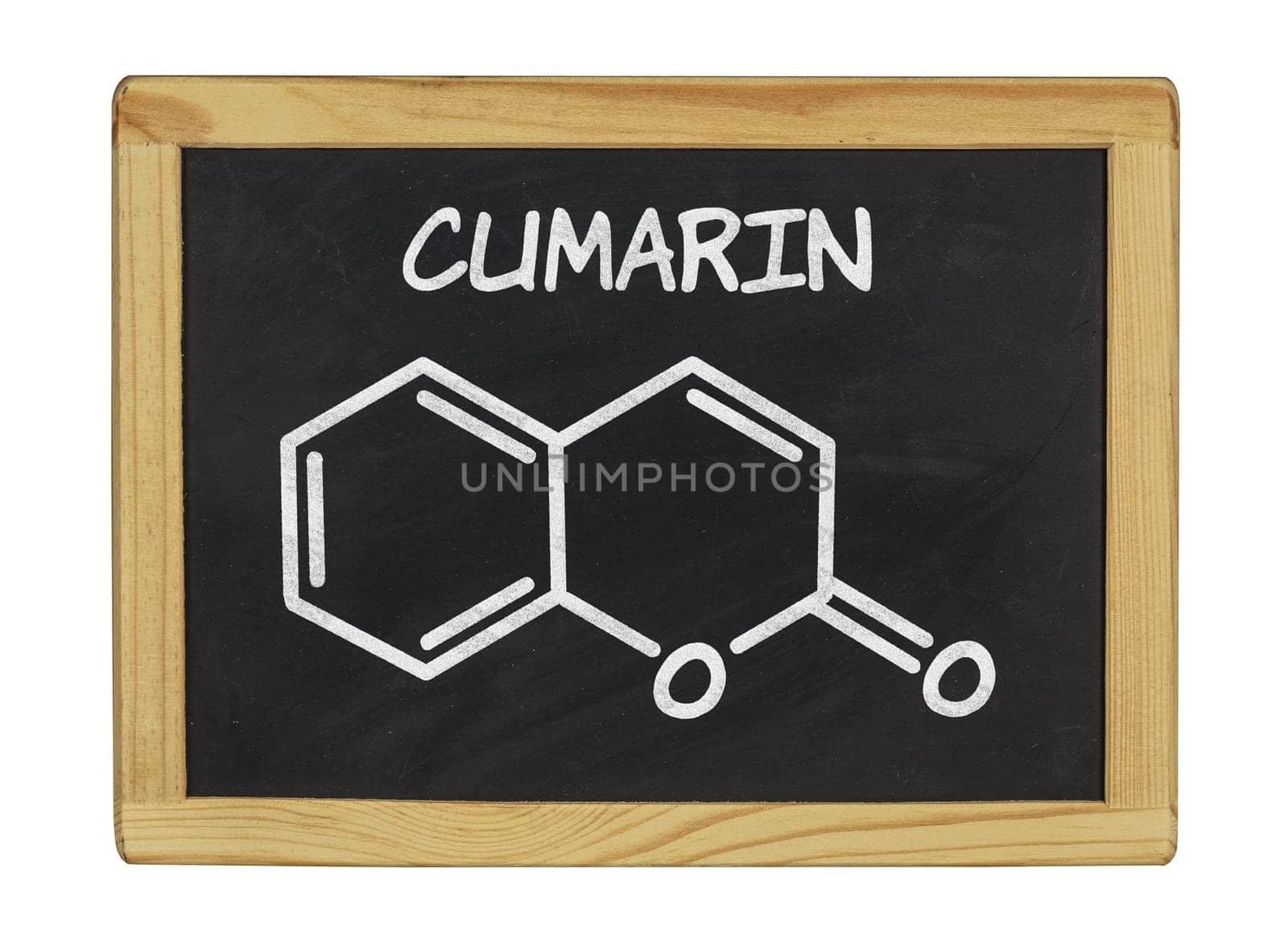 chemical structural formula of coumarin on a slate
