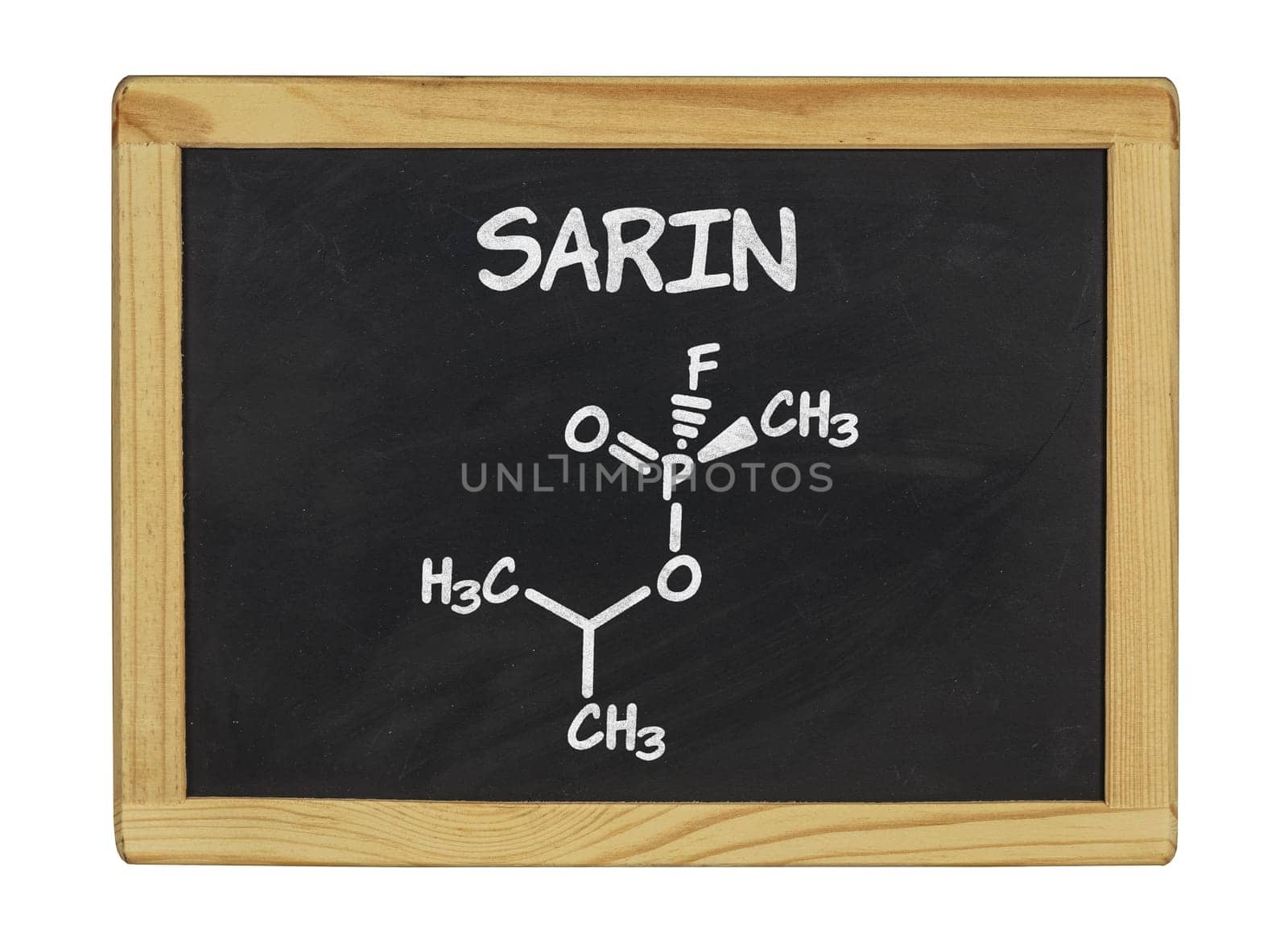 chemical structural formula of sarin on a slate
