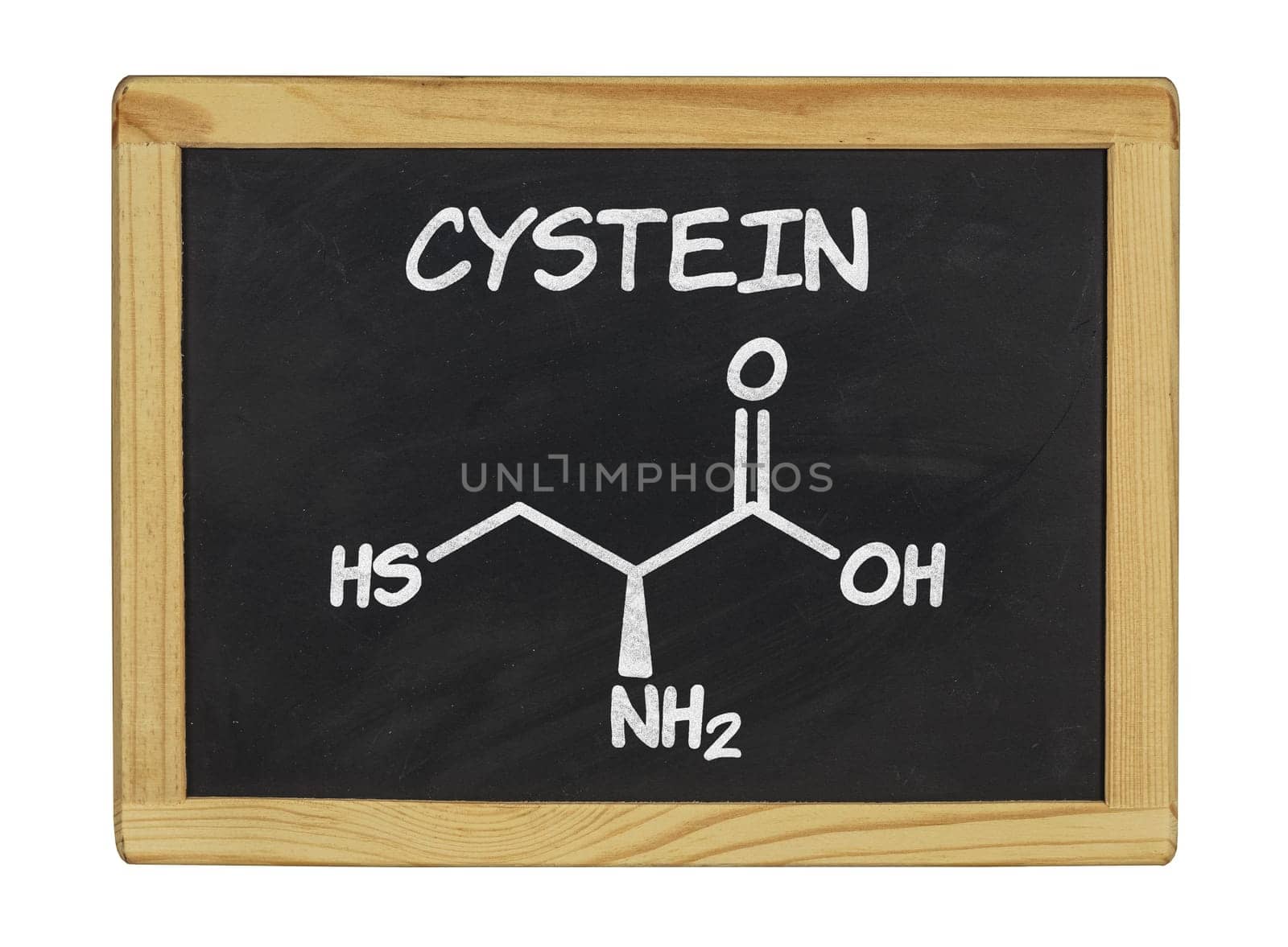 chemical structural formula of cysteine on a slate