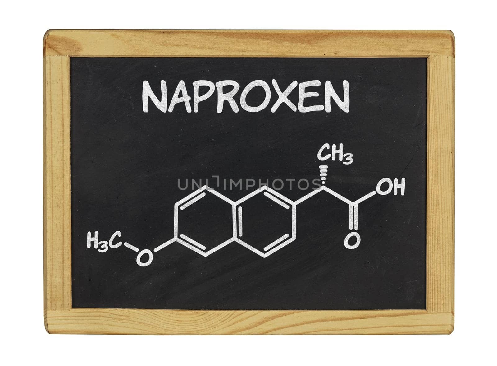 chemical structural formula of naproxen on a slate