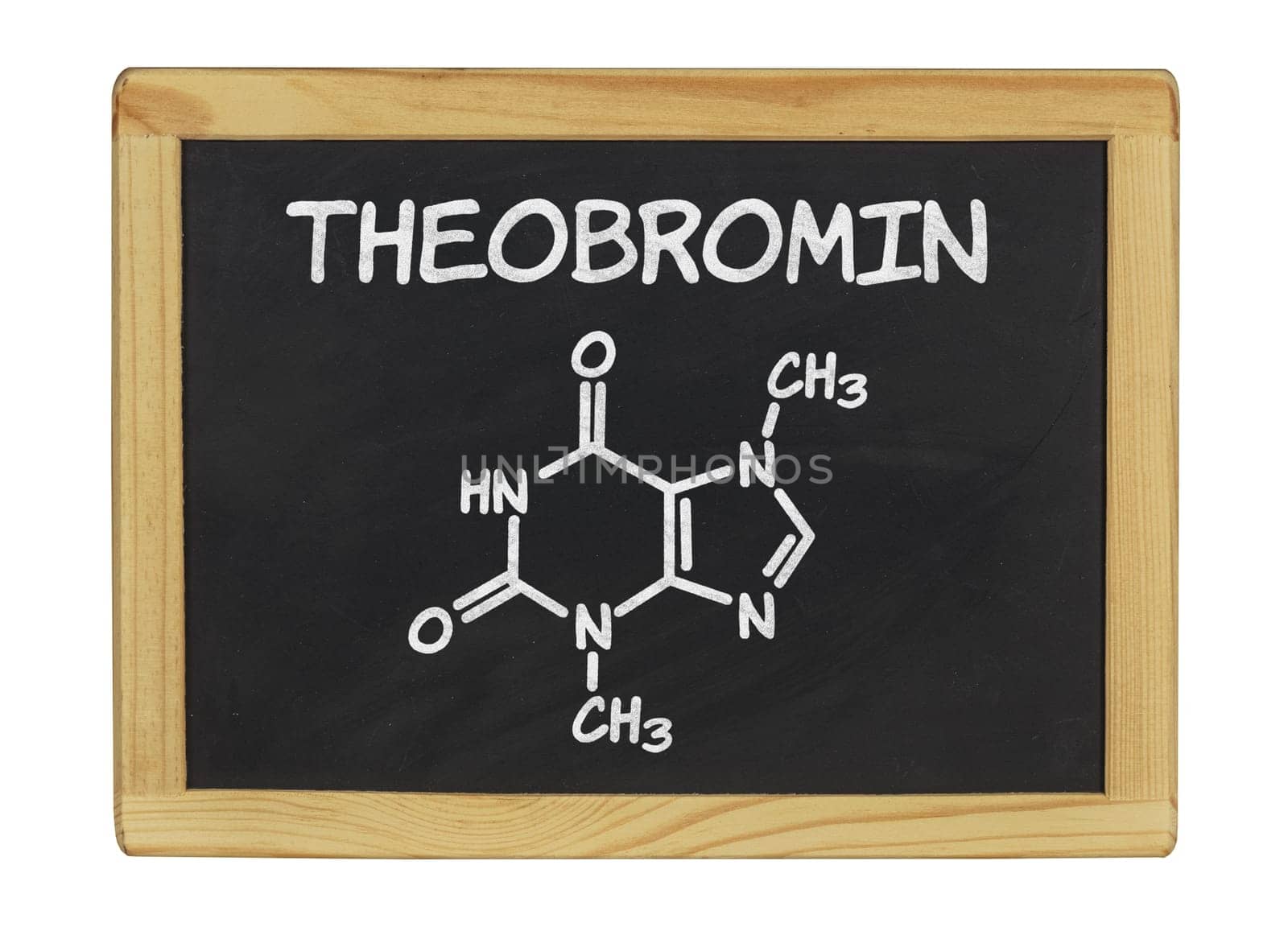 chemical structural formula of theobromine on a slate