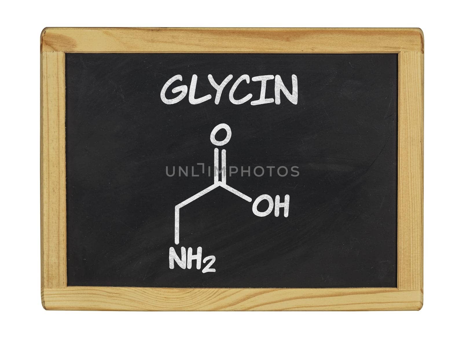 chemical structural formula of glycine on a slate