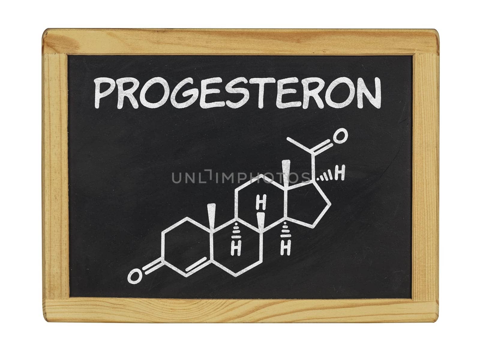 chemical structural formula of progesterone on a slate