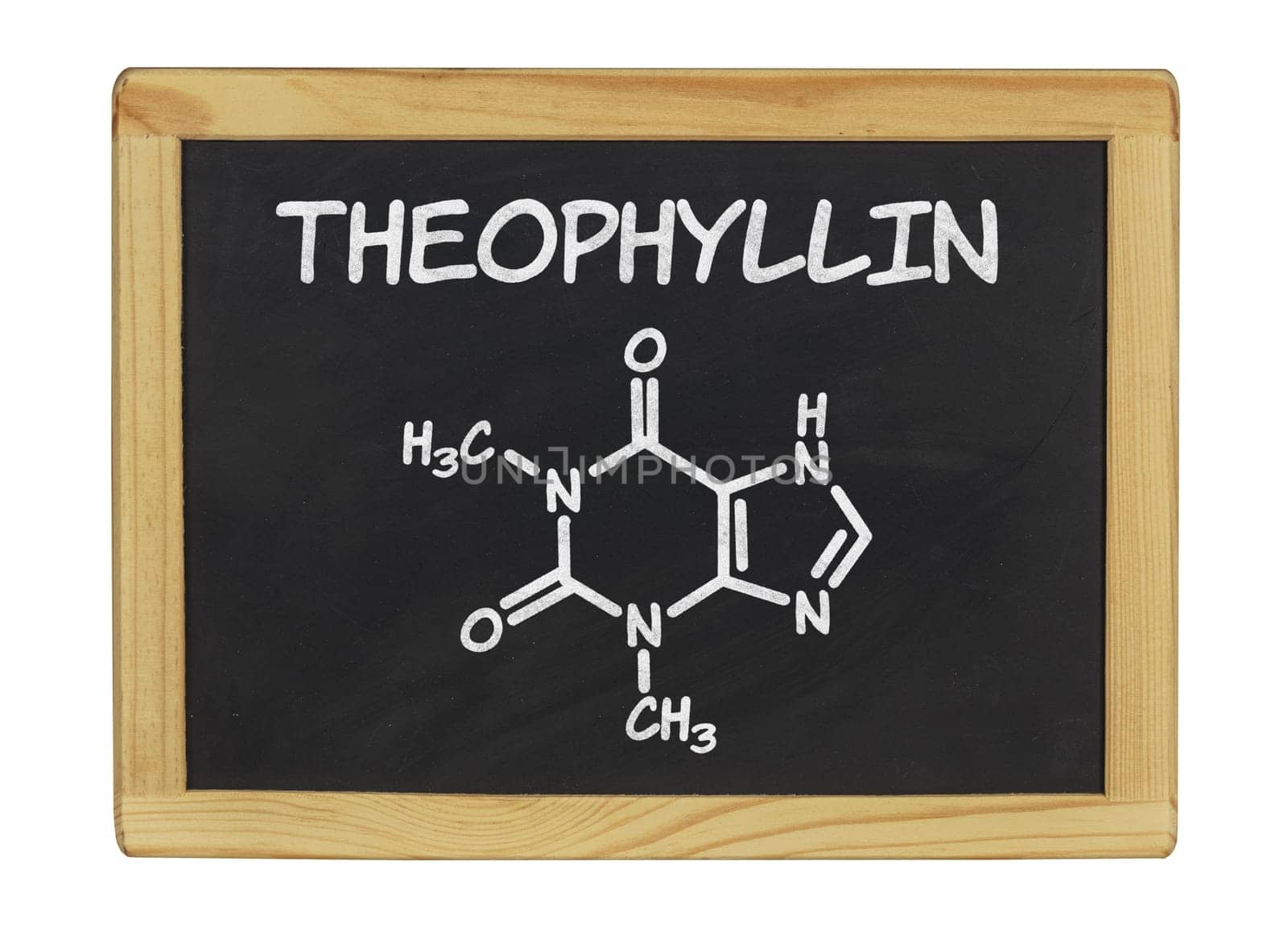 chemical structural formula of theophillin on a slate