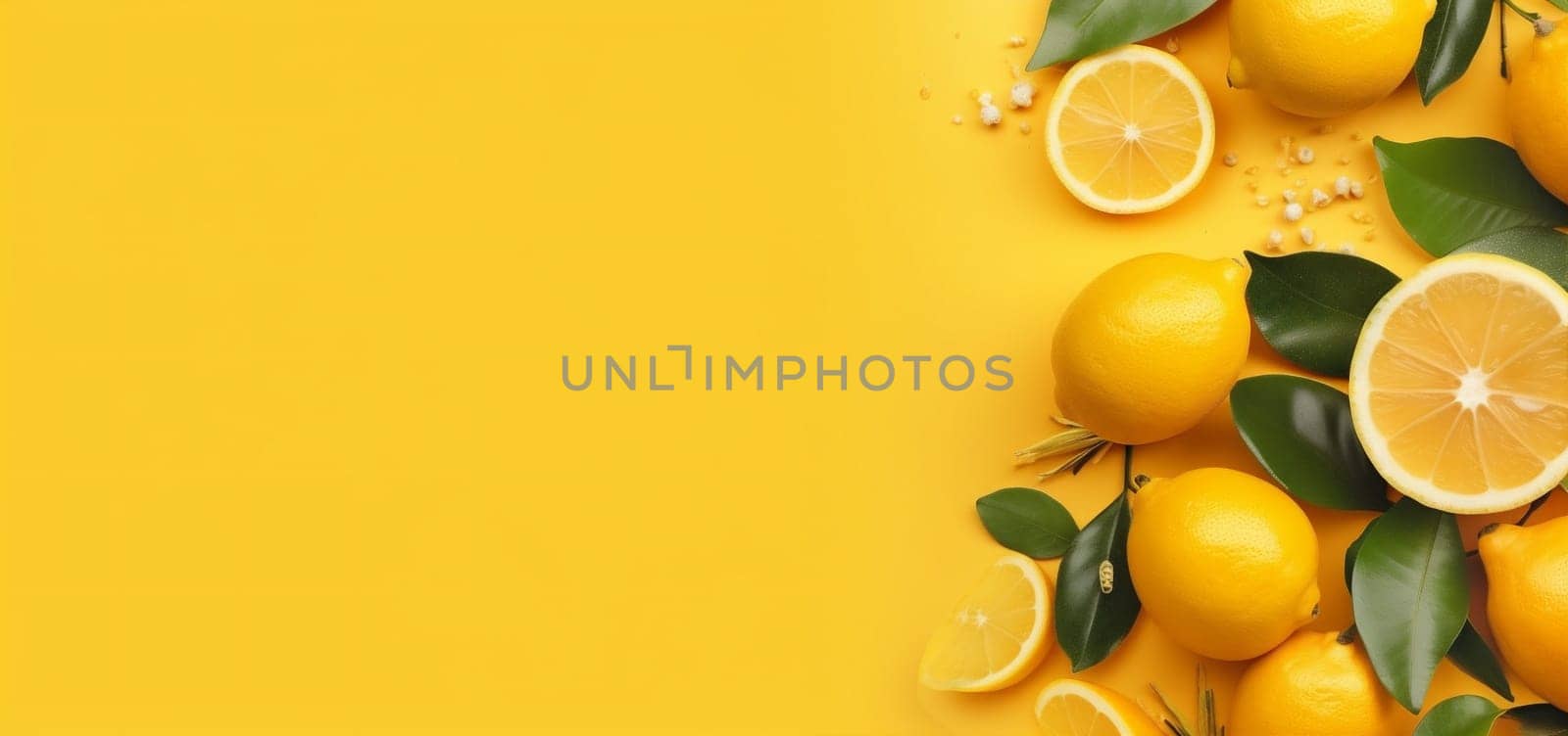 leaf yellow summer juicy healthy fresh natural fruit background lemon food. Generative AI. by Vichizh