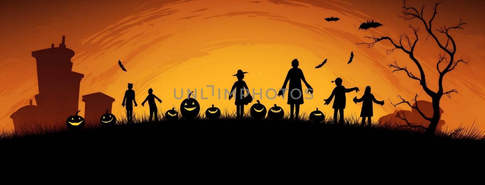 october night halloween black pumpkin ghost dark orange horror holiday. Generative AI. by Vichizh