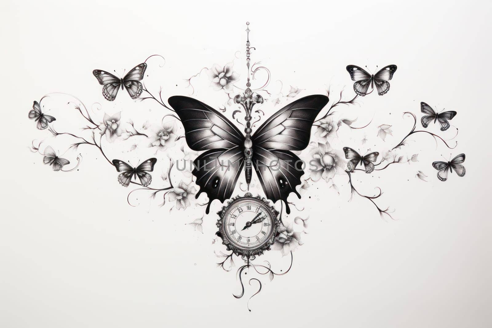 An enchanting portrayal of ethereal clockwork butterflies, fluttering gracefully with intricate precision, each adorned with intricate gears and delicate wings that shimmer with fantastical hues.