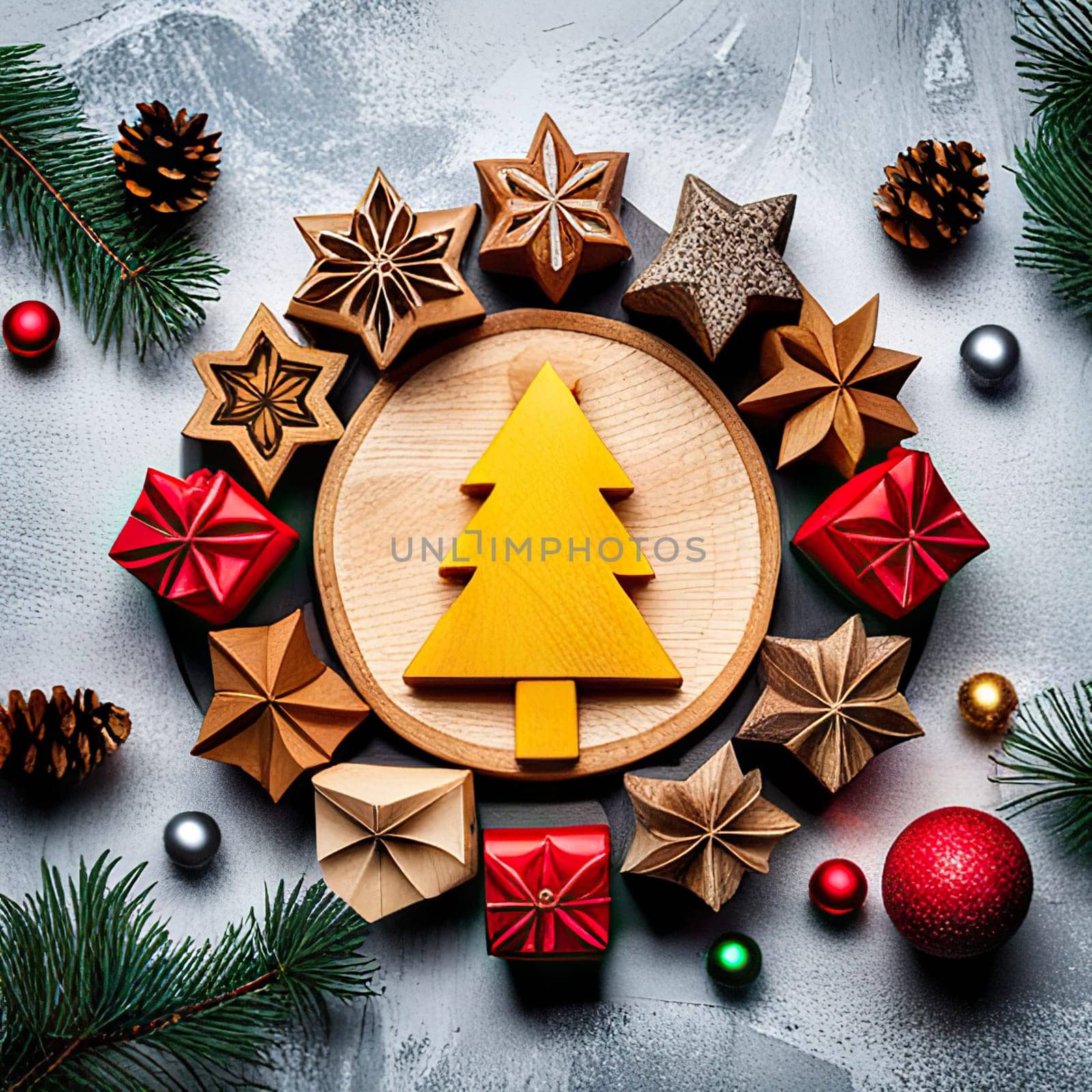 christmas decoration on wooden background.