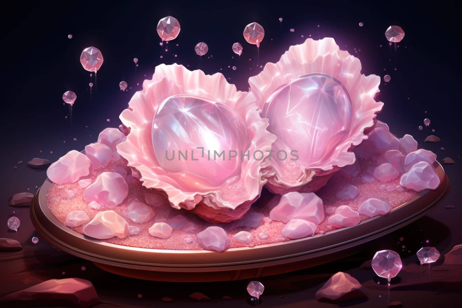 An enchanting depiction of radiant pearl oysters, tenderly nurturing exquisite pearls imbued with enigmatic properties.