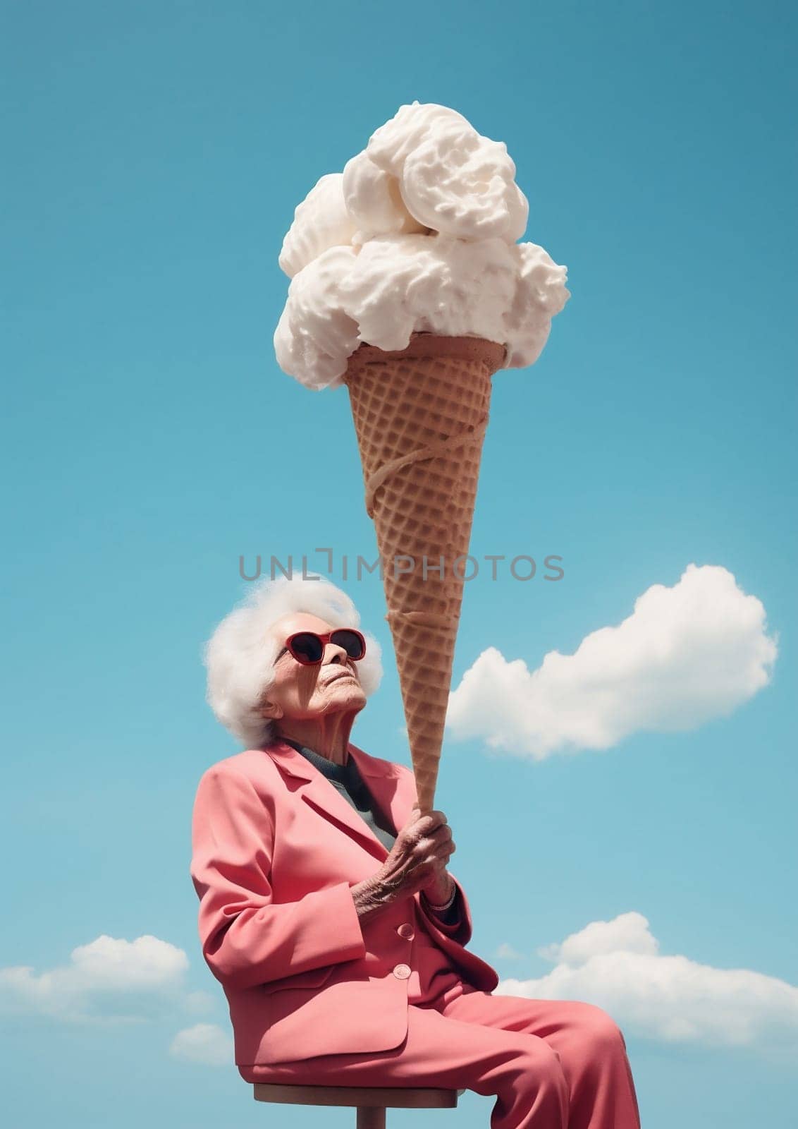 Vacation woman delicious dessert food ice tasty vanilla waffle cold cream cream ice sweet summer snack cone refreshing design dairy sugar milk hand blue background