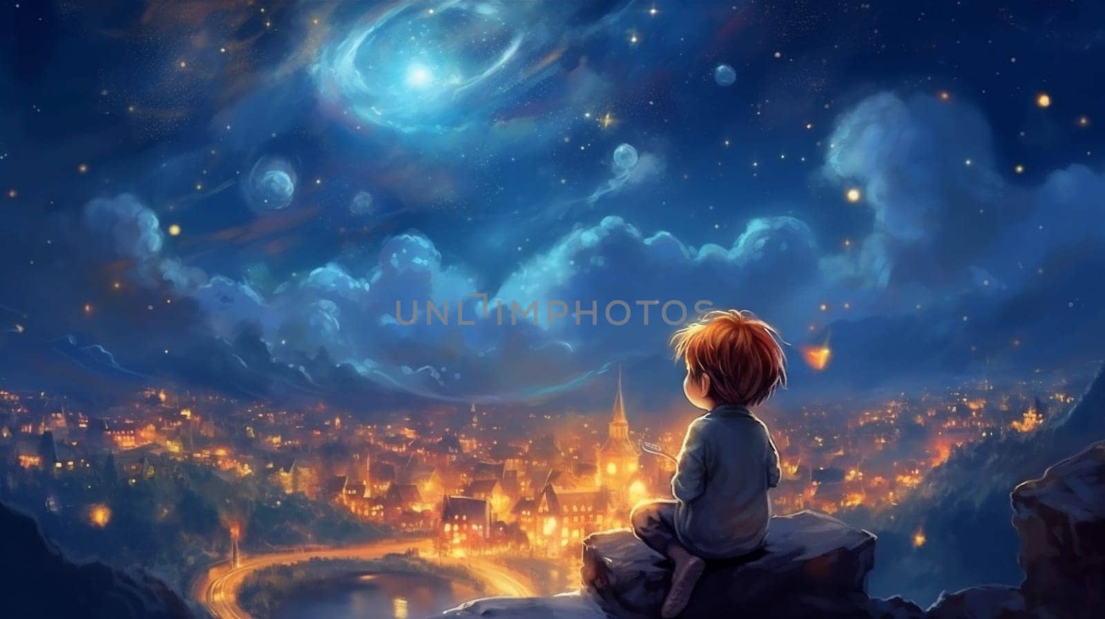 galaxy space night starry child astronomy star sky nature universe. Generative AI. by Vichizh