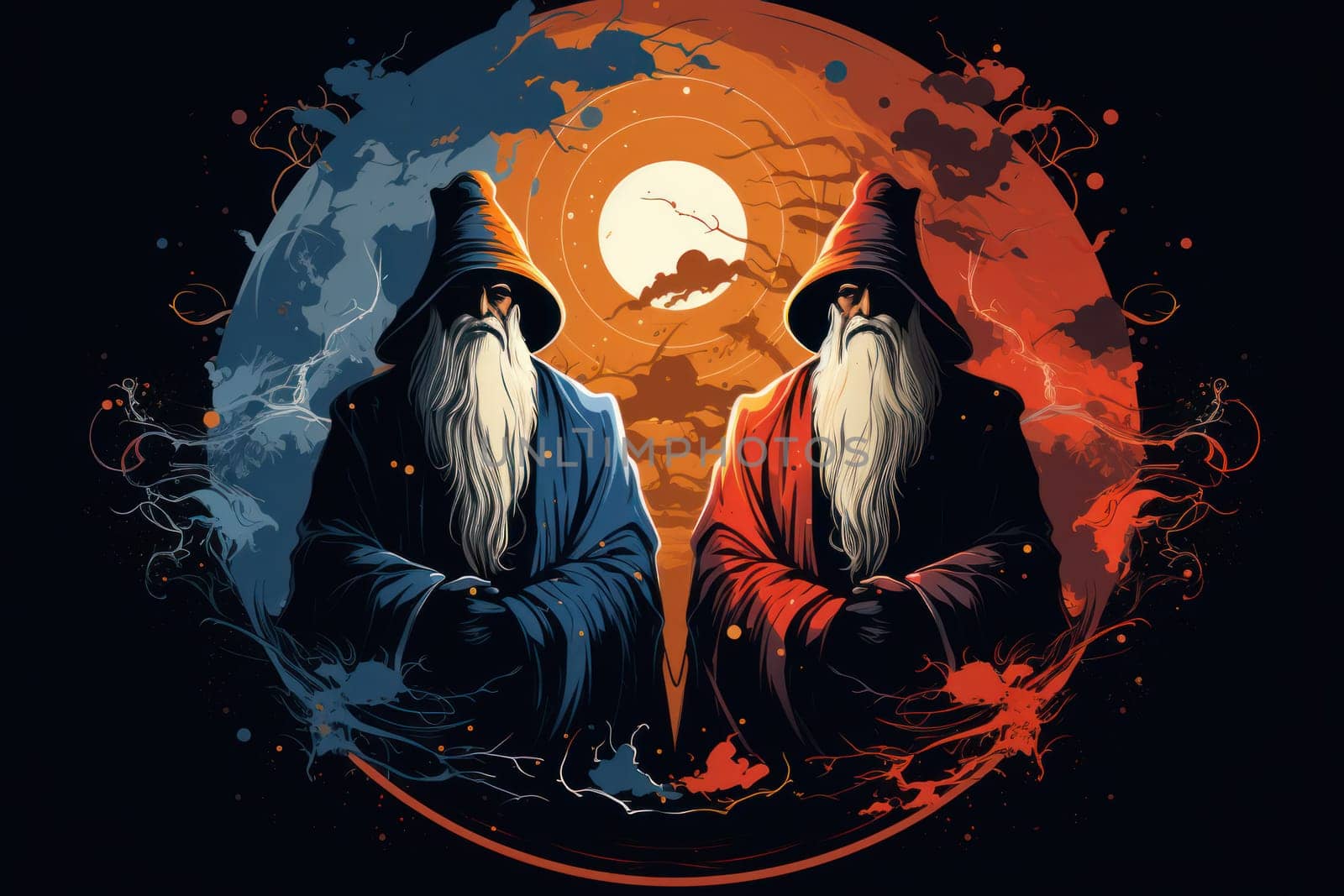 A mesmerizing portrayal of venerable and formidable wizards, exuding wisdom as they masterfully cast intricate arcane spells, wielding ancient staffs adorned with mystic runes.