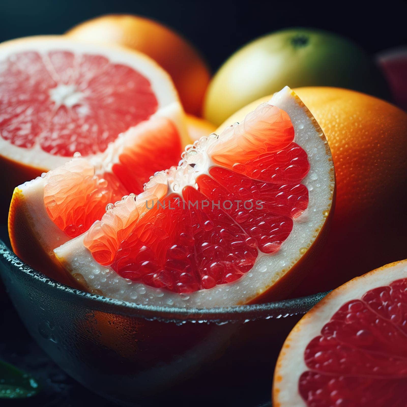 Beautiful picture with water drops, fruits. High quality photo