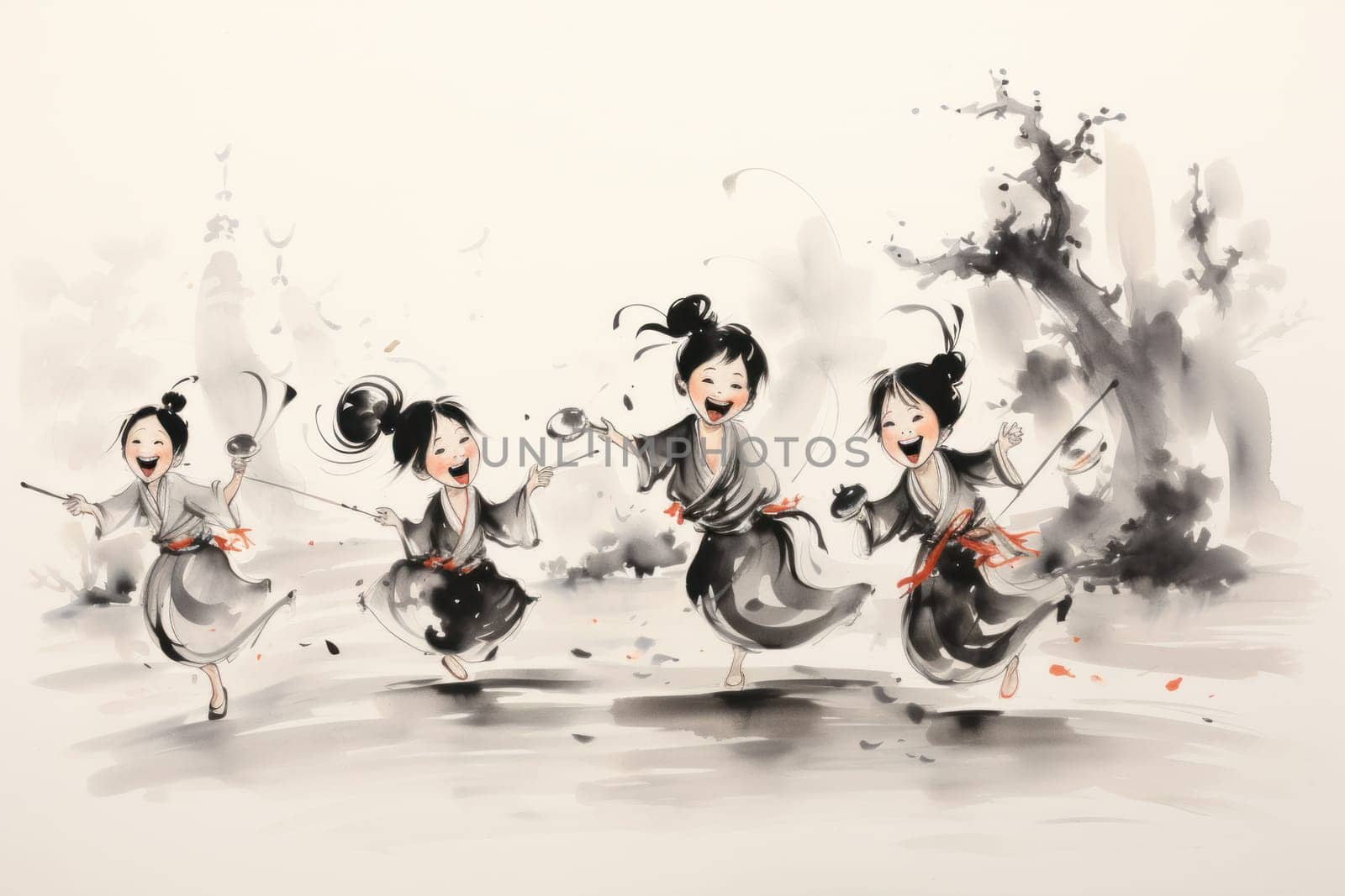 A whimsical portrayal of mischievous laughter sprites, their infectious joy and mirth radiating as they frolic through enchanted meadows.