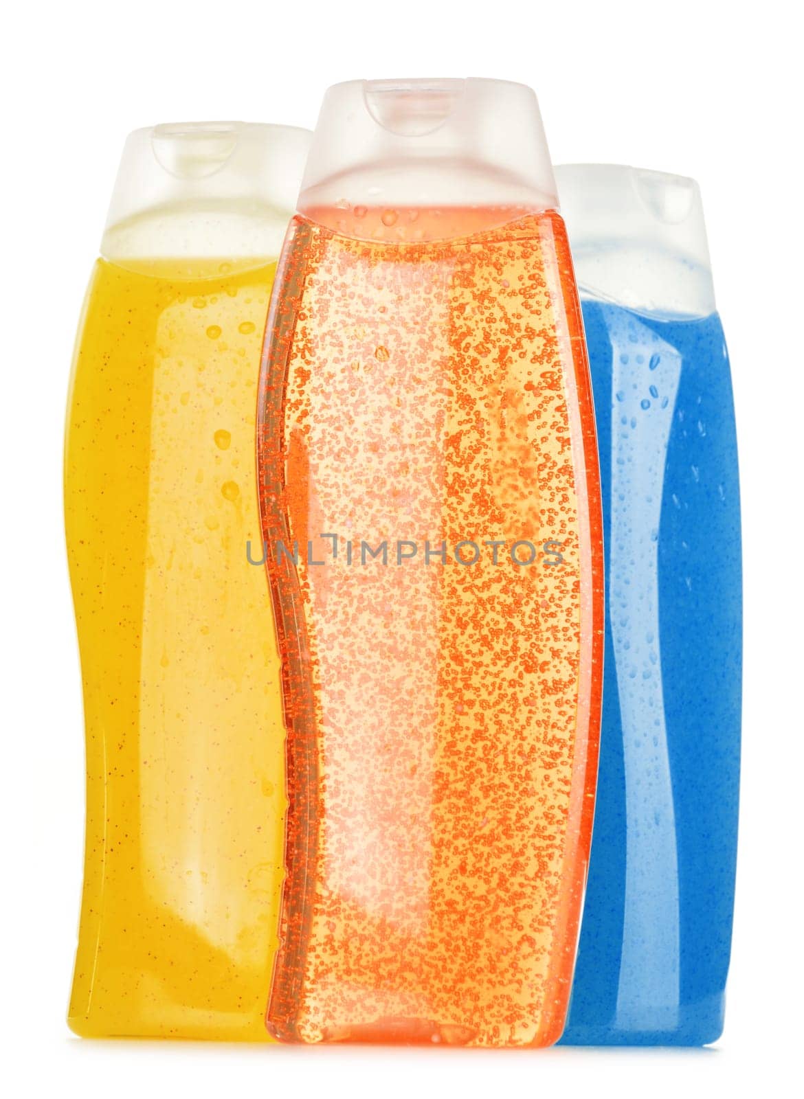 Composition with plastic bottles of body care and beauty products