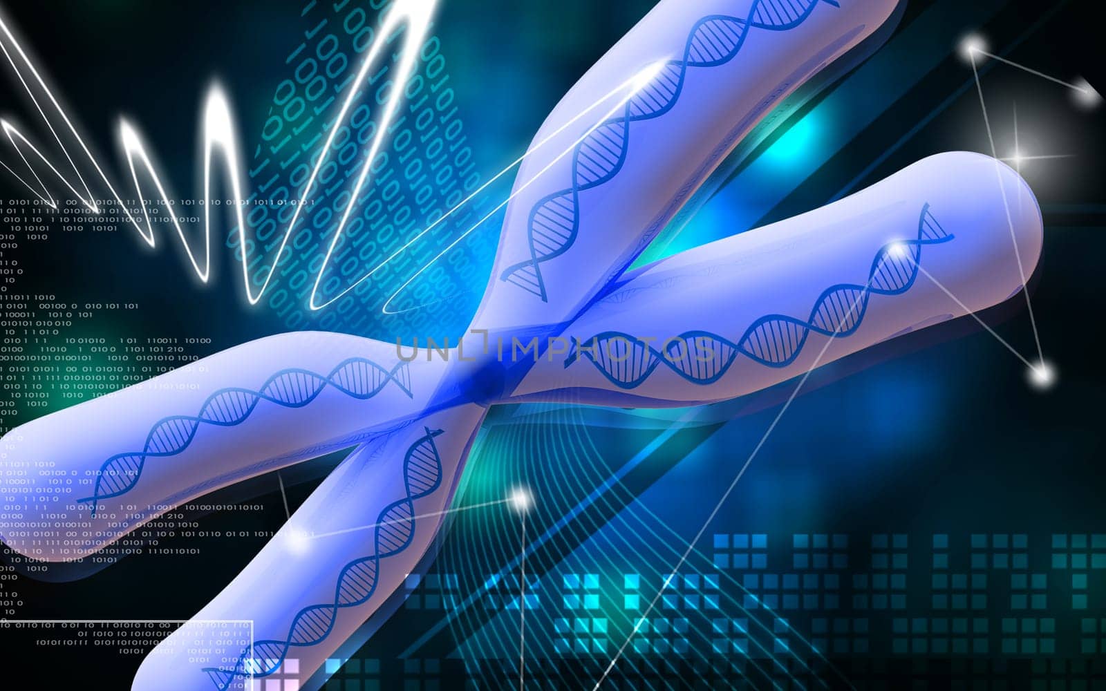 Digital illustration of chromosome in colour background