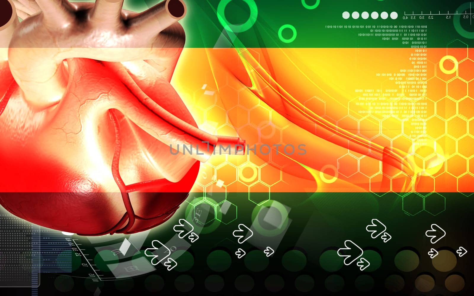 Digital illustration of heart in colour background