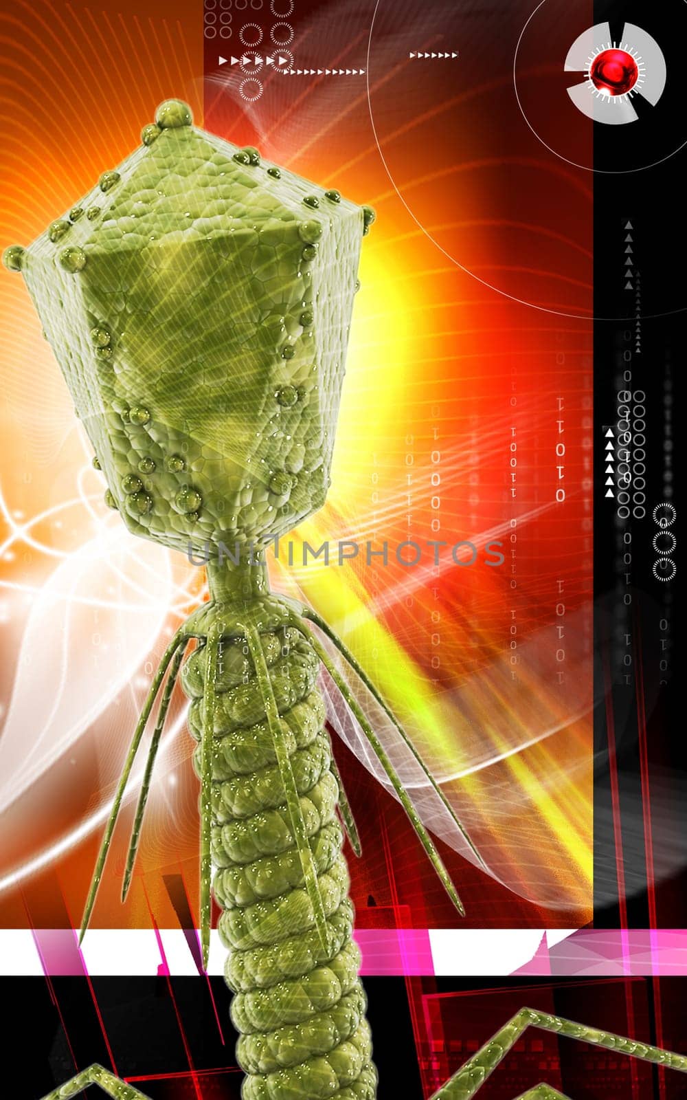 Digital illustration of Bacteria phage in colour background