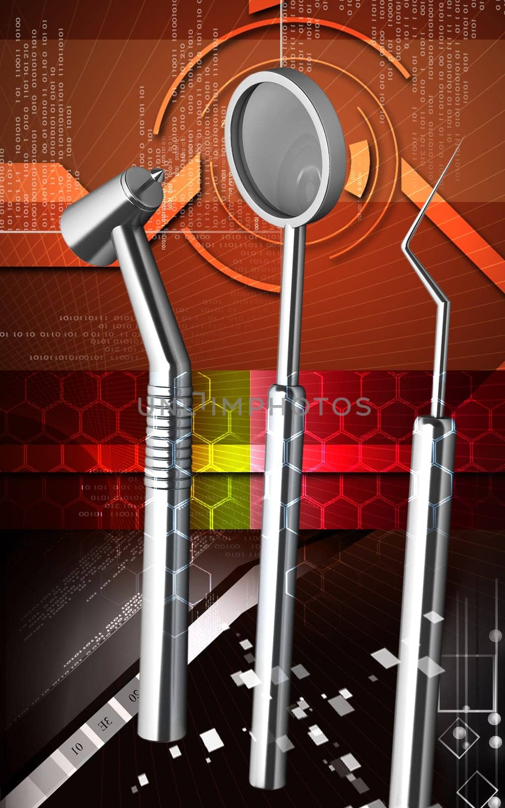 Digital illustration of Dental equipment in colour background
