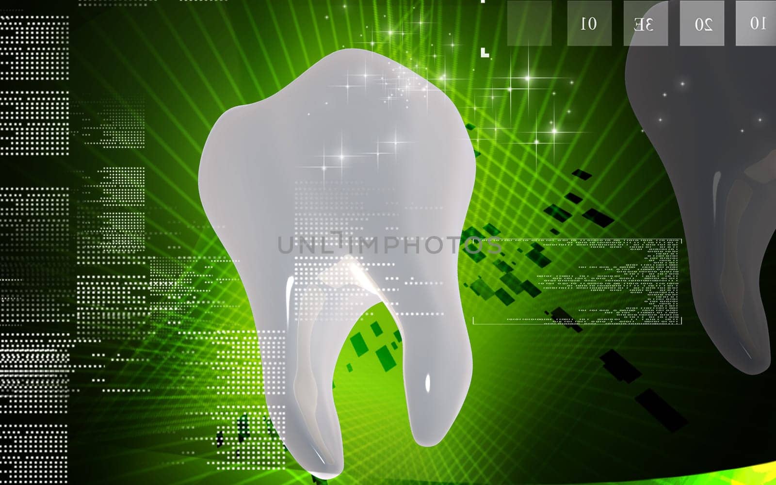 Digital illustration of teeth in colour background
