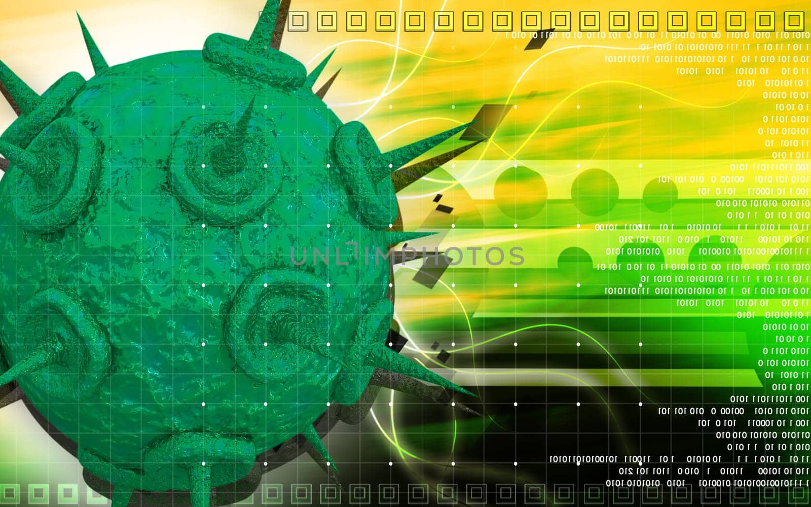 Digital illustration of HIV Virus in colour background
