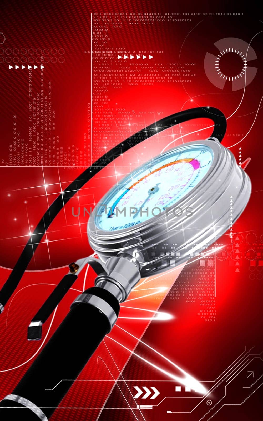 Digital illustration of Air tyre inflator in colour background