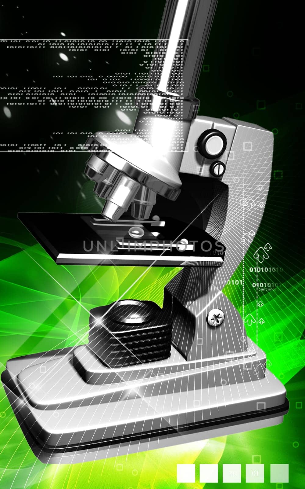 Digital illustration of microscope in colour background
