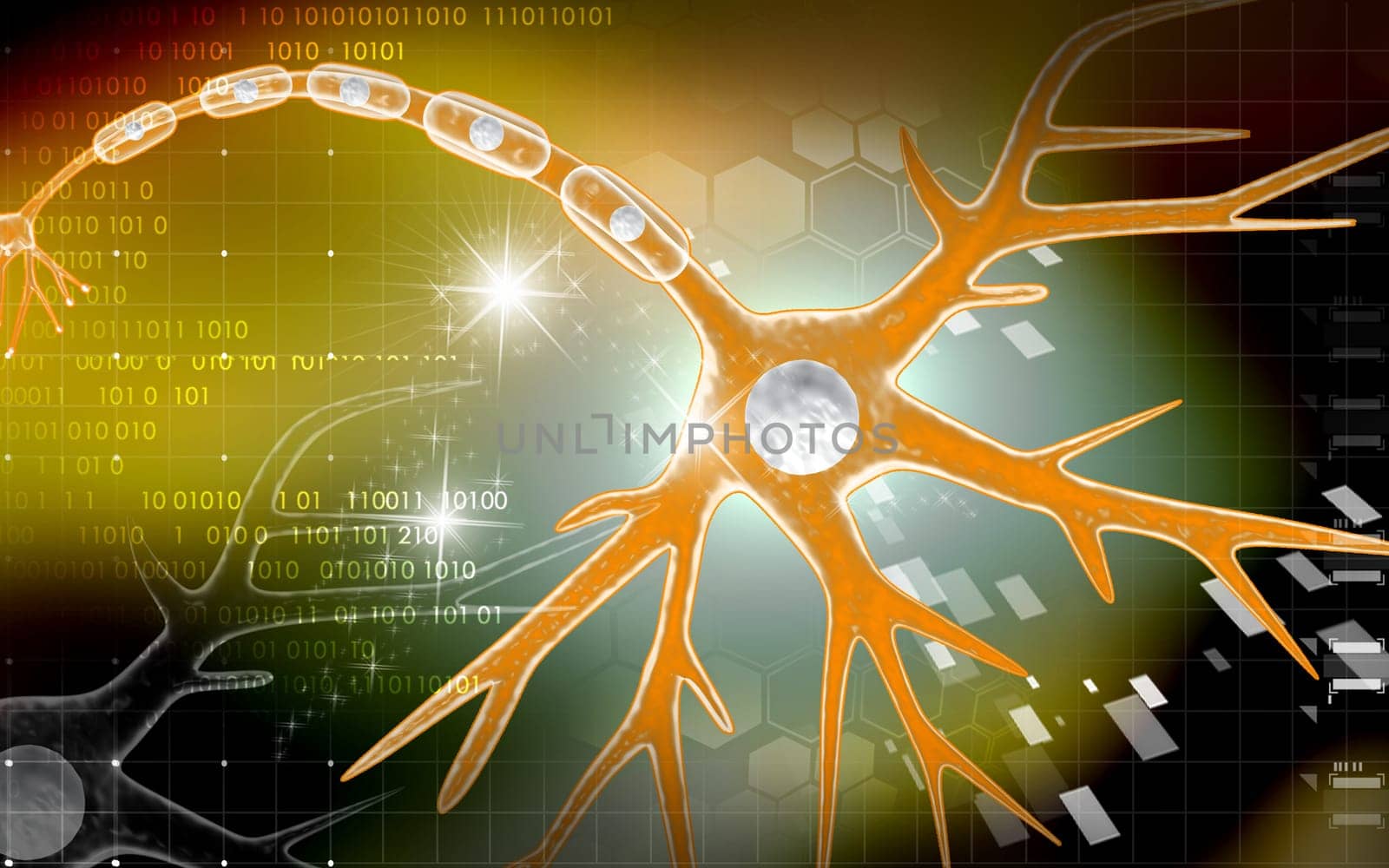 Digital illustration of neuron in colour background