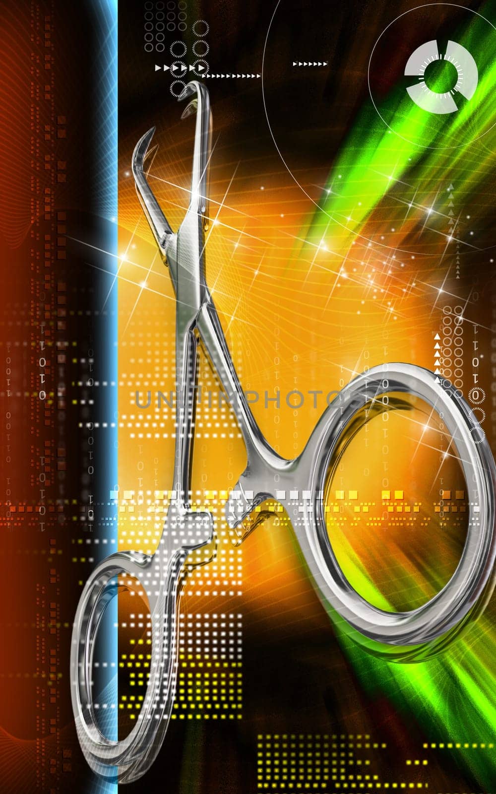 Digital illustration of surgical scissors in colour background
