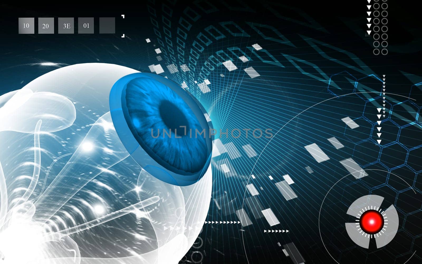 Digital illustration of eye in colour background