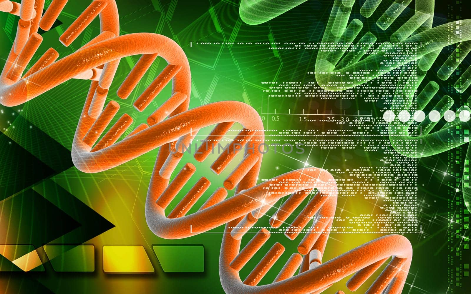 Digital illustration DNA structure in colour background