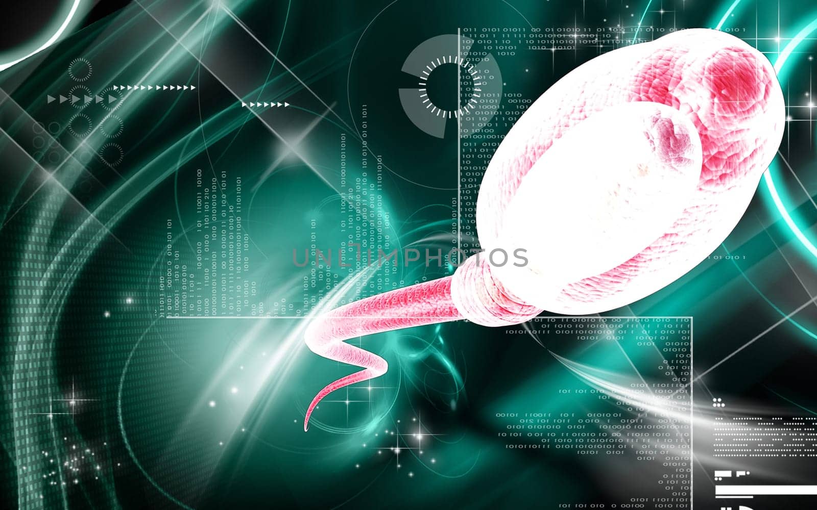 Digital illustration of sperm in colour background
