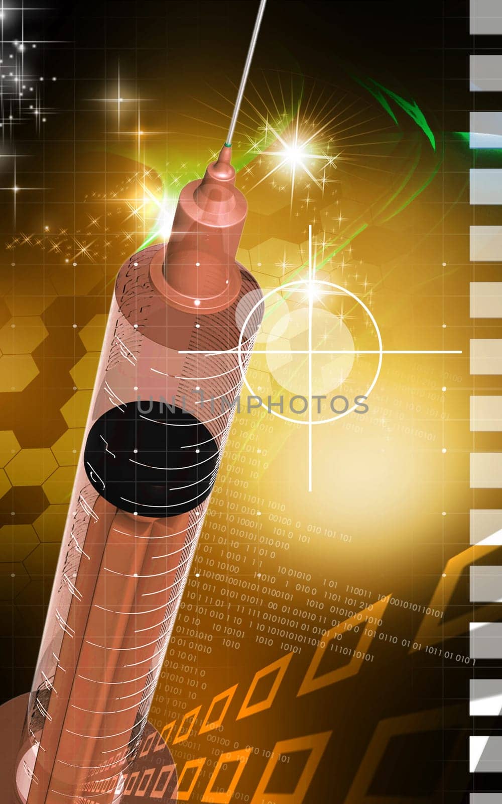 Digital illustration of syringe in colour background