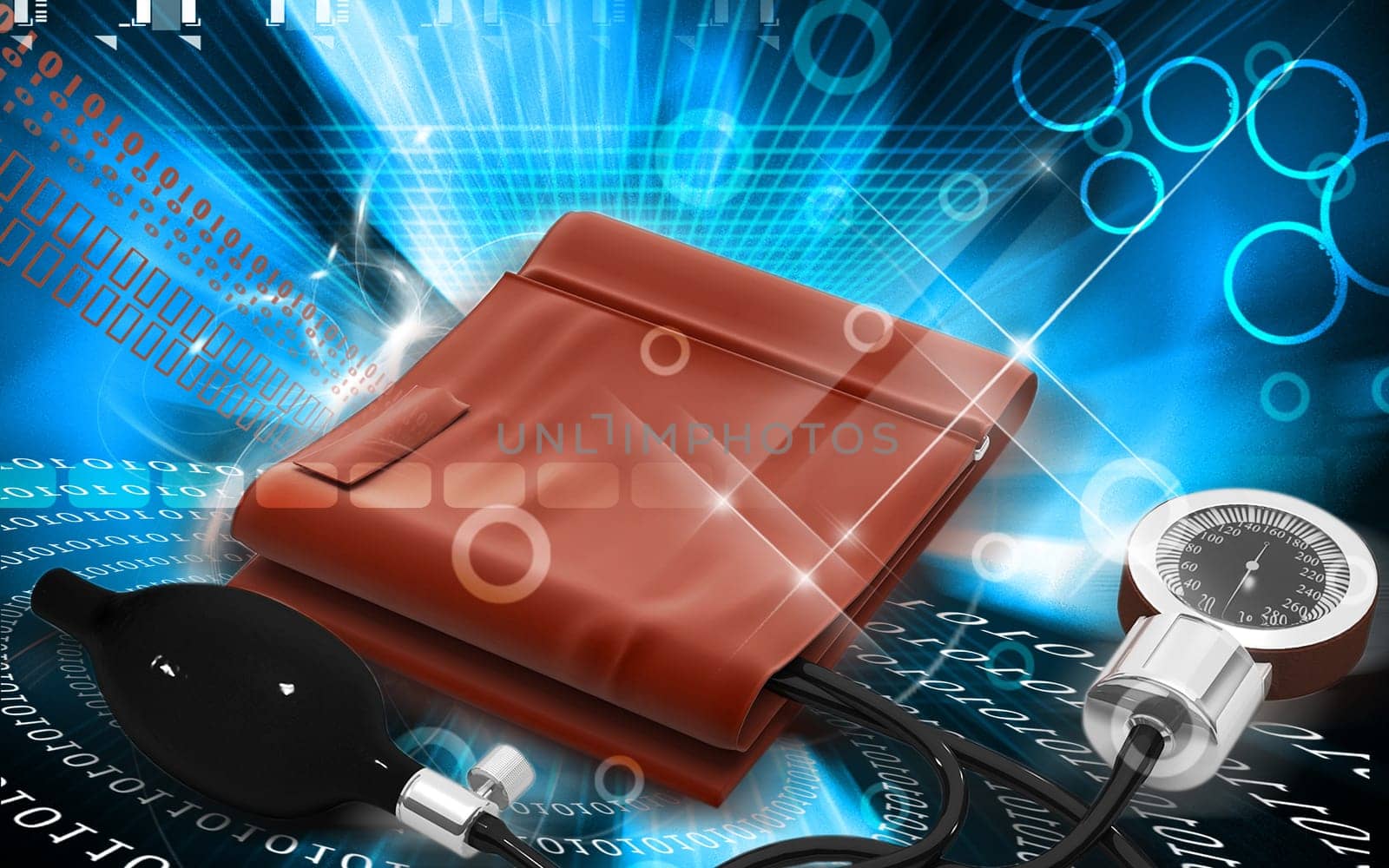 Digital illustration of sphygmomanometer in colour background