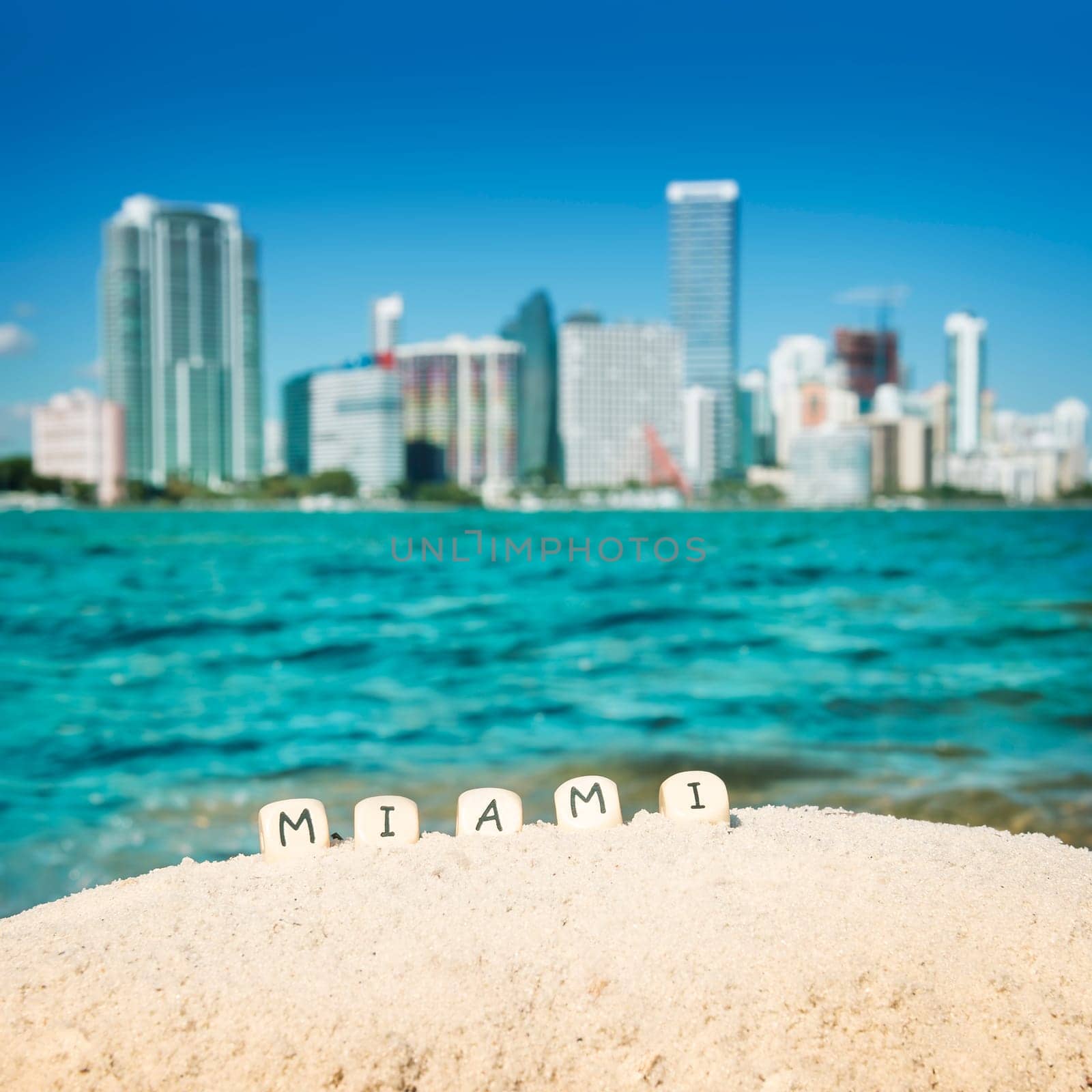 CIty of Miami Florida, business and residential buildings on Biscayne Bay, USA