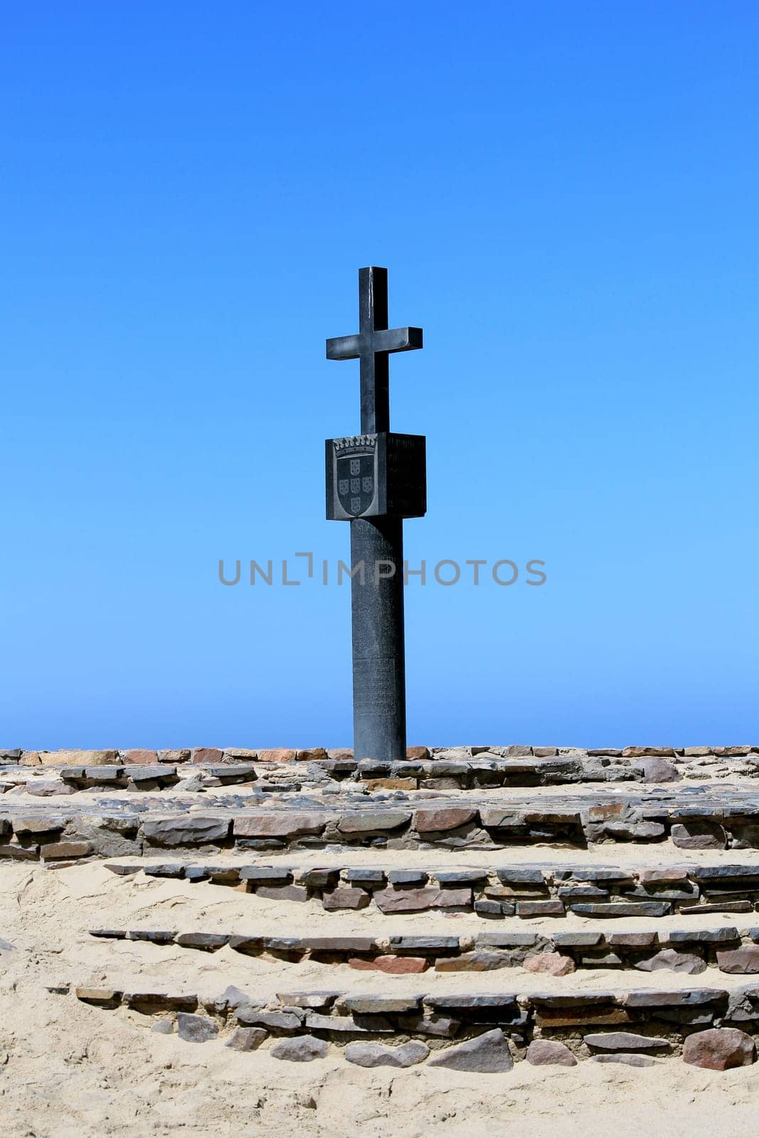 "Padrão"" stone cross at Cape Cross Bay, Skeleton Coast Namibia. (Settled by Portuguese navigator and explorer Diogo Cão in 1484)"