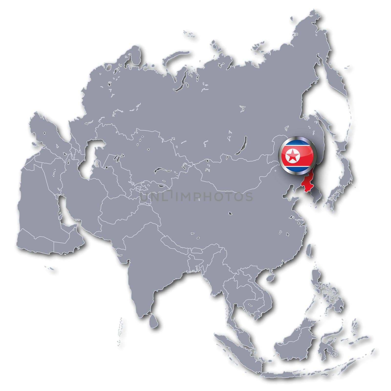 Map of Asia with North Korea