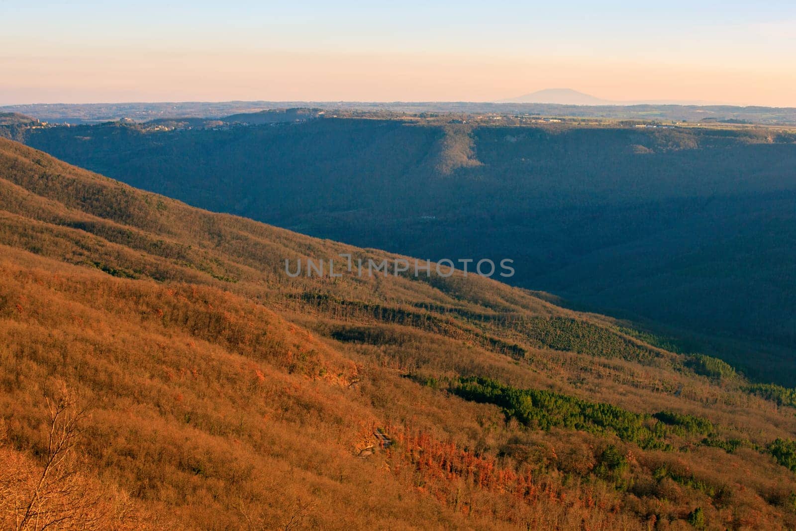 View of rufeno valley at sunset in Italy