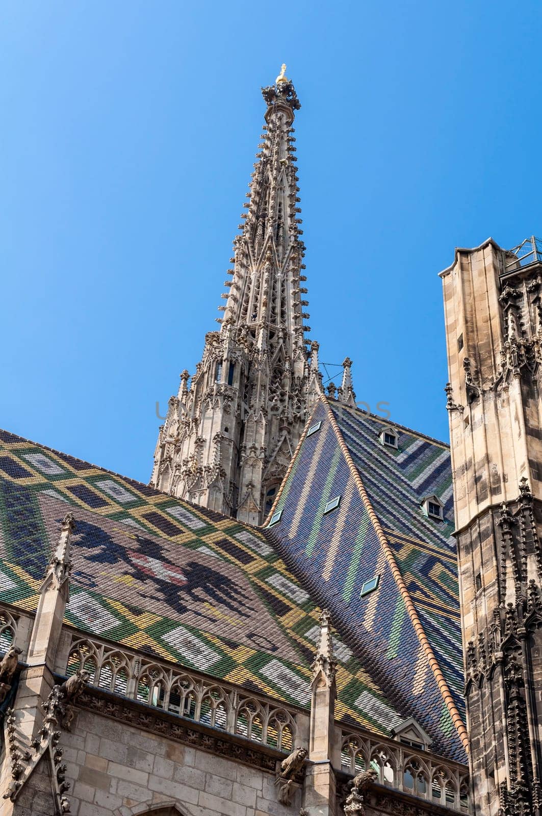 Detailed view of St. Stephan's Cathedral's tower, Vienna.